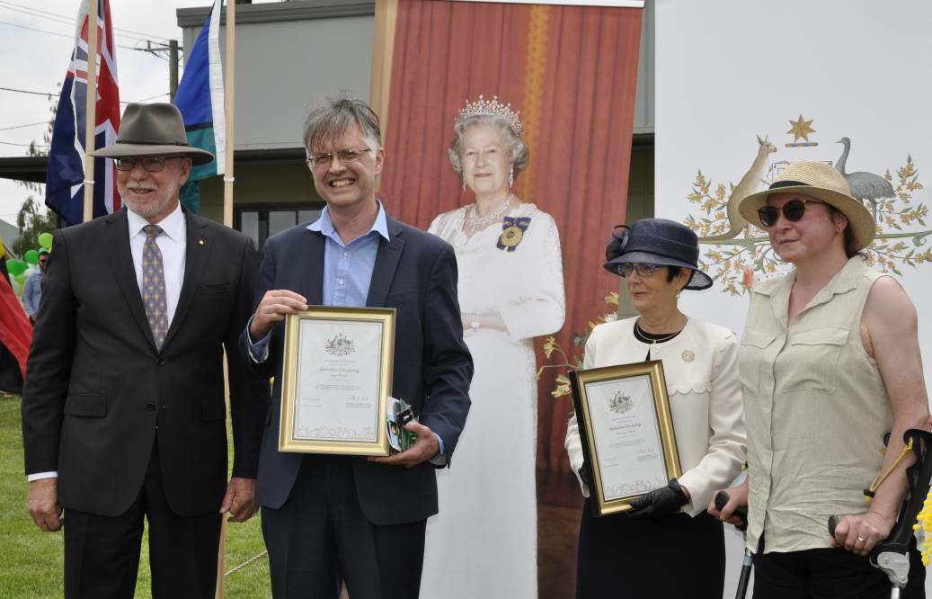 Governor General David Hurley and wife, Linda (second right) welcomed Stuart and Emma Taylor as new Australian citizens at Upper Lachlan Shire's Australia Day celebrations on Wednesday. Picture: Louise Thrower.
