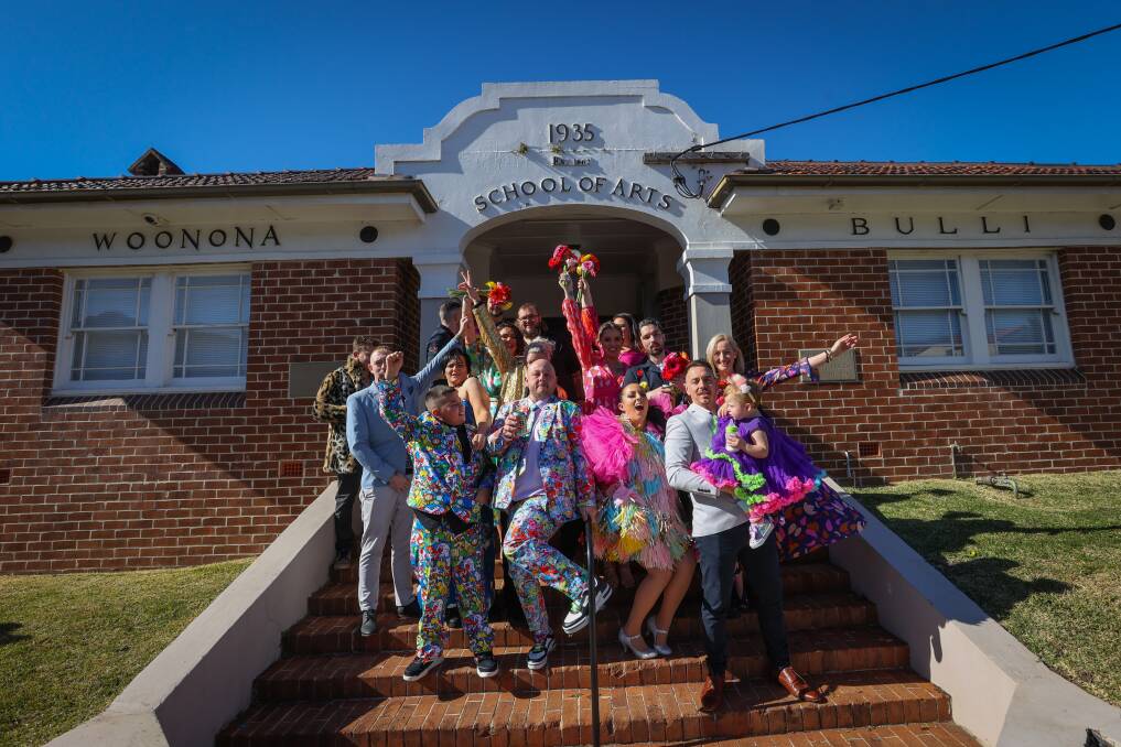 The bridal party outside Woonona Bulli School of Arts on Saturday morning. Picture by Wesley Lonergan.