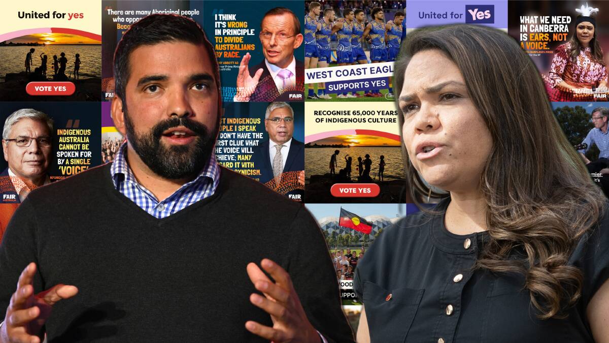 Yes Campaign Alliance director Dean Parkin and Liberal senator Jacinta Nampijinpa Price have been part of a push to influence votes in the planned referendum through a growing spend on social media advertising. Pictures AAP, Elesa Kurtz, Facebook
