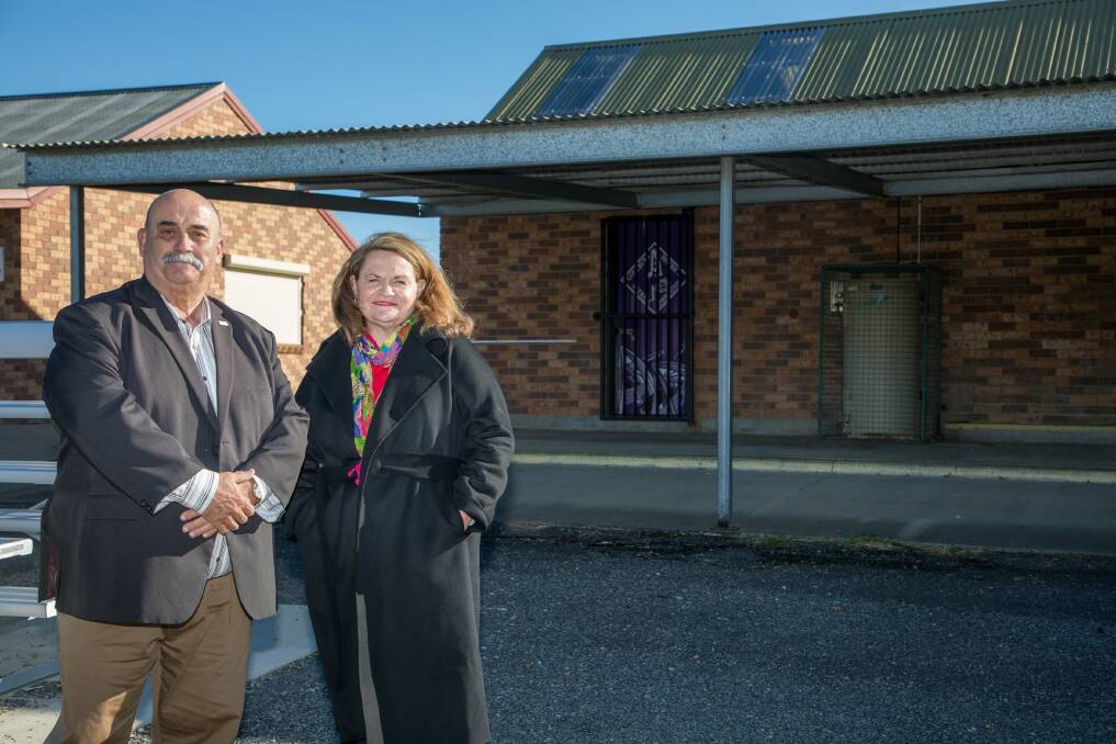 Goulburn Mulwaree Mayor Peter Walker and Member for Goulburn Wendy Tuckerman stand outside the current Carr Confoy facilities. Photo: supplied
