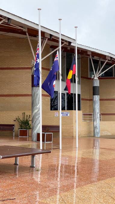 Flags are at half-mast outside Goulburn Mulwaree Council chambers following the death of Queen Elizabeth II. Picture by Goulburn Mulwaree Council.