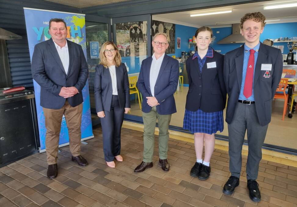 L to R: Wollondilly MP Nathaniel Smith, Wingecarribe Shire GM Lisa Miscamble, Minister Ben Franklin, Lola Stravoskoufis and Jeremy Millward. Picture: Dominic Unwin
