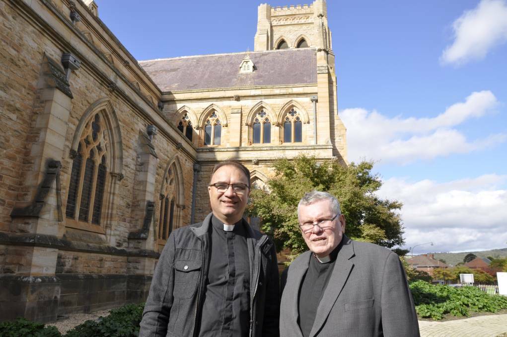 Anglican Diocese of Canberra/Goulburn Bishop Mark Short and Dean of St Saviours Cathedral Phillip Saunders in 2019. Picture by Louise Thrower.