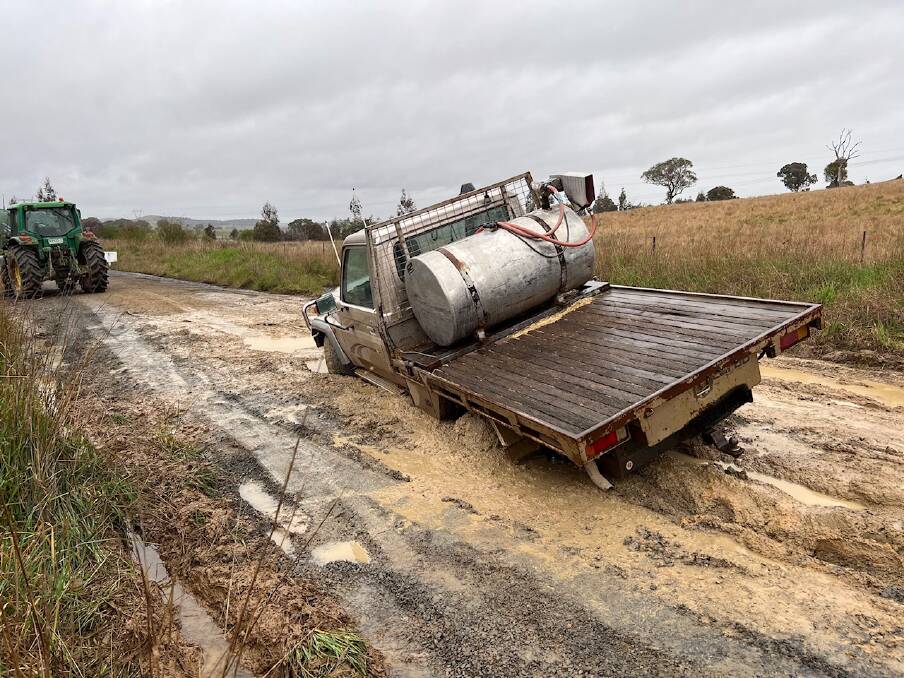 A ute bogged on Old Gap Road, Yass, a council-maintained public road. Picture supplied
