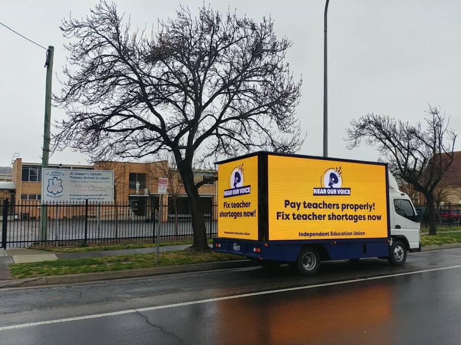The billboard truck parked outside of St Joseph's Primary School, Goulburn. Photo: Supplied.