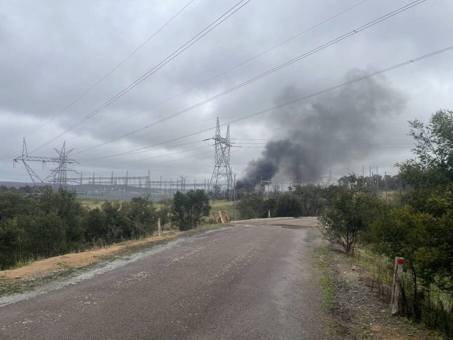 An electrical substation fire on Canyonleigh Road is emitting a mass of black smoke. Picture supplied