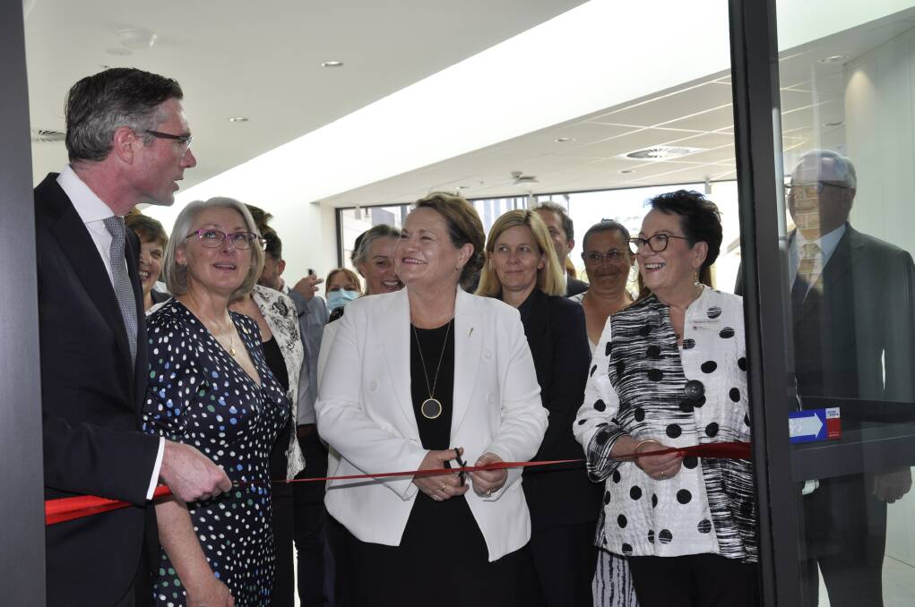 Goulburn MP Wendy Tuckerman, Premier Dominic Perrottet, project lead, Kerry Hort, Southern NSW Local Health District CEO Margaret Bennett and Health Minister, Brad Hazzard opened the clinical services building last year. Picture by Louise Thrower