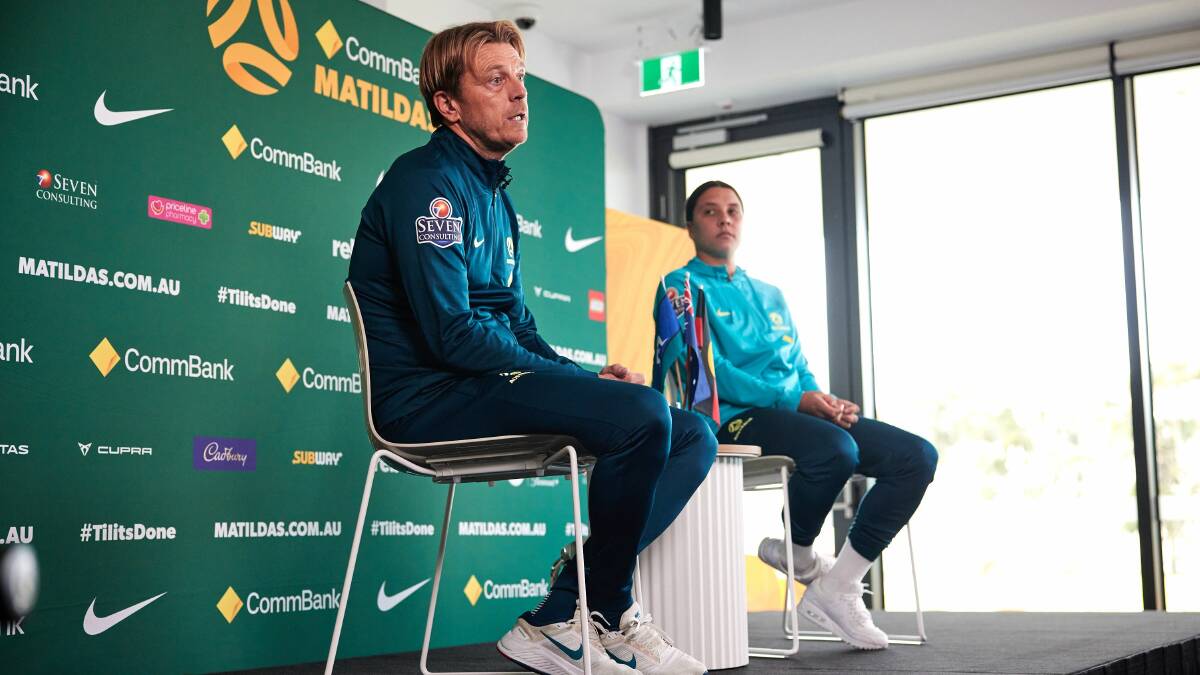 Matildas coach Tony Gustavsson and captain Sam Kerr. Picture Football Australia