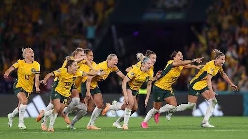 The Matildas celebrate their penalty shootout victory. Picture Getty Images