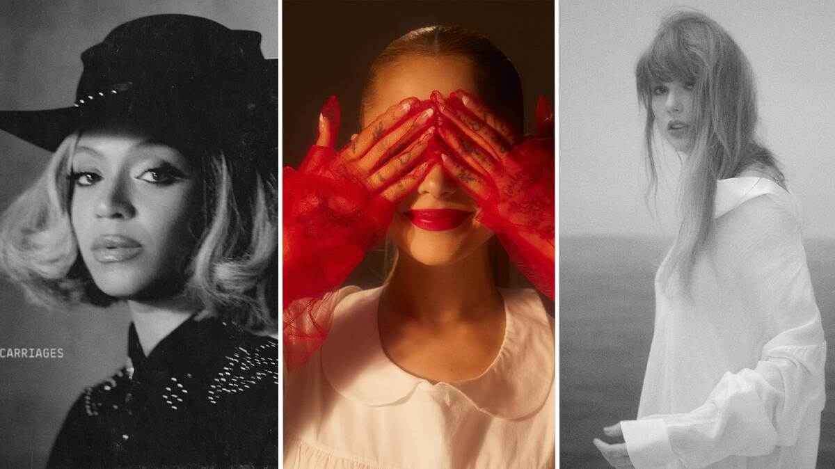 A hit pop album is set to be released every week in March and April. Pictures via beyonce/arianagrande/taylorswift on Instagram.