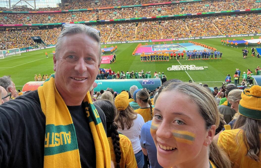 Under 13's Port United Matildas coach David Goldstein and his daughter Felicity Goldstein at the quarter final game against France. Picture supplied.