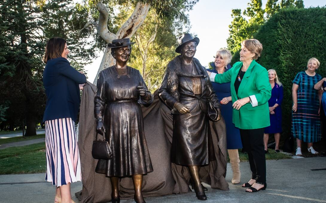 Canberra's first statue of women is unveiled on International womens day 2023. Dame Dorothy Tangney were the first Australian women to enter Federal Parliament. Picture by Karleen Minney.