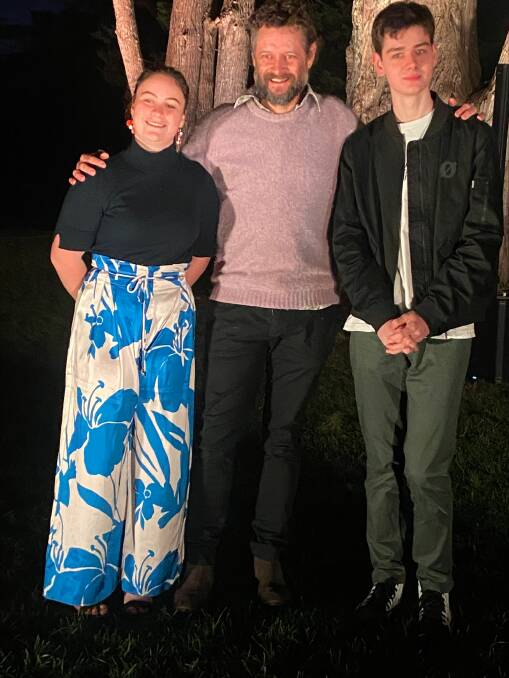 Moss Vale High School graduate Charlotte Blake, Chevalier College graduate Christian Emerton and Ben Quilty at the ArtExpress opening at Ngununggula Southern Highlands Gallery on Saturday, May 25. Picture supplied 