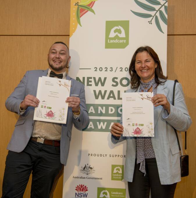 Jayden Gunn and Mary Bonnet at the recent Landcare awards. Picture supplied 