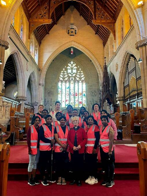 The refugee women walking for 'a fair go' took a rest day in Goulburn. Accommodation was provided by Canon Anne Wentzel of St Saviour's Cathedral. Picture via Facebook.