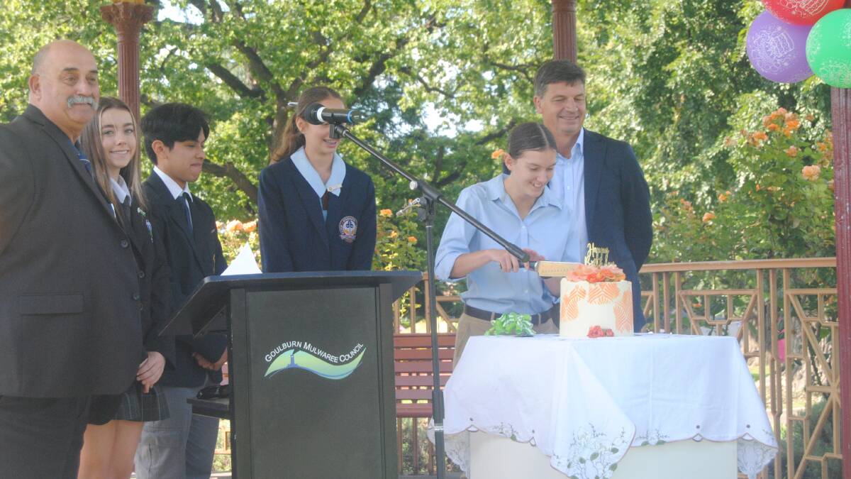 The birthday cake being cut into at Goulburn's 159 year celebration in 2022. Picture by Burney Wong.