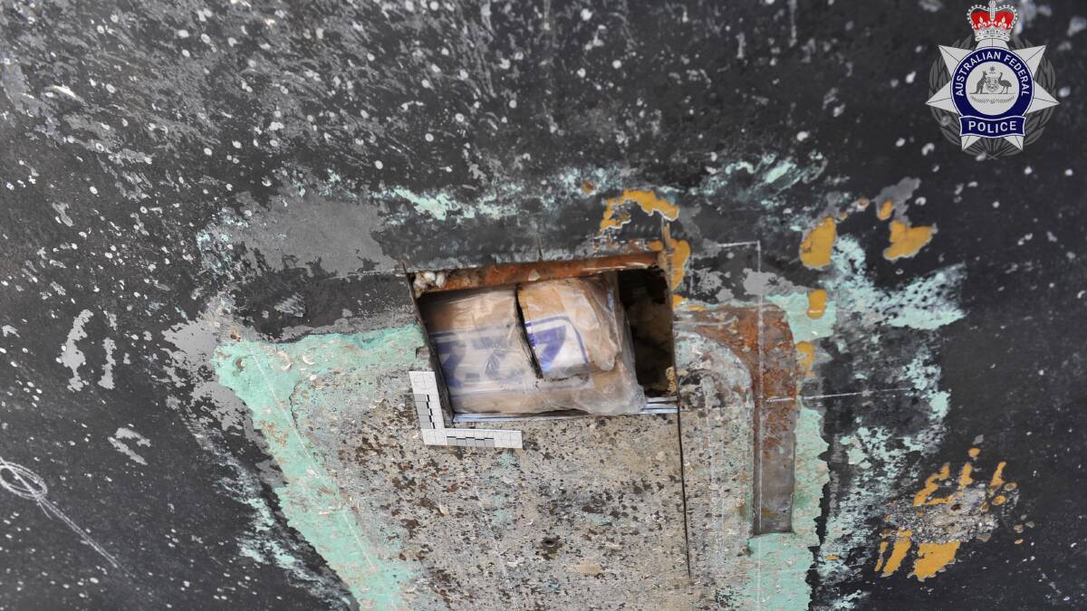 Cocaine allegedly packed into the yacht's hull. Picture via AFP