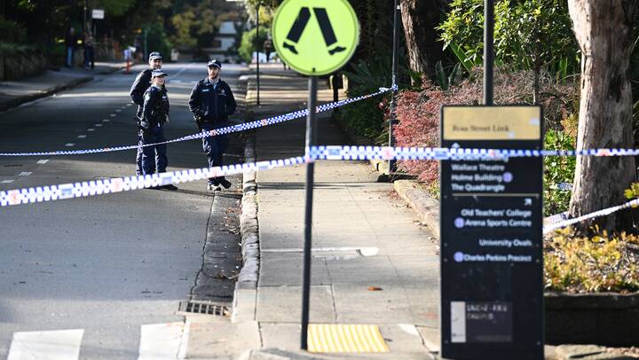 NSW Police at the scene of an alleged stabbing at University of Sydney, in Sydney, Tuesday, July 2, 2024. Picture AAP Image/Dan Himbrechts
