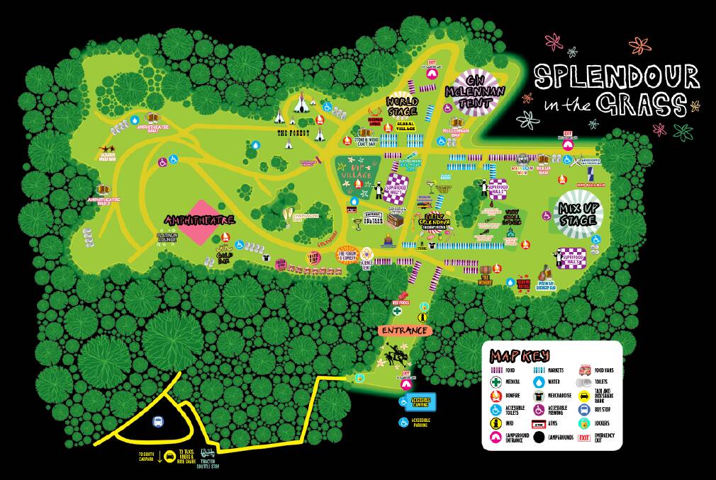 The Splendour in the Grass event map for North Byron Parklands. Picture via Splendour in the Grass