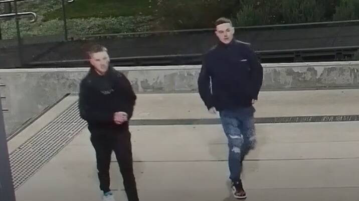 Two of the men suspected of damaging lighting infrastructure. Picture via NSW Police