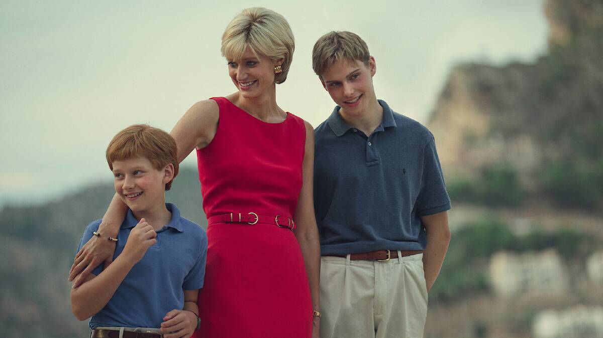 Actors depicting the late Princess Diana and her sons. Image: The Crown.