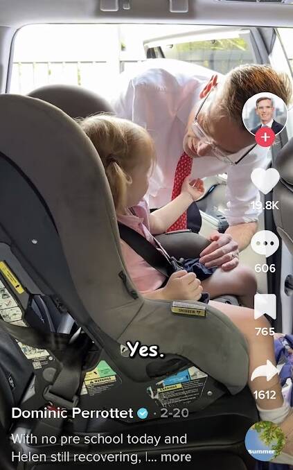 Dominic Perrottet's TikTok of a work day with his daughter, Beatrice, has almost 20 thousand likes.