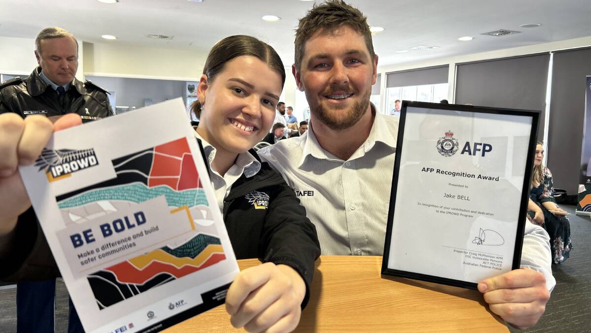 Graduates Shaylee Davies and Jake Bell of the IPROWD Indigenous Policing Recruitment Our Way Delivery program. Picture supplied by TAFE NSW