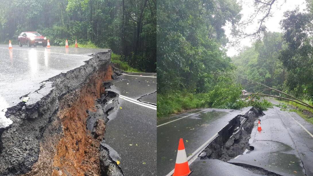 Damaged roads in Far North Queensland in December 2023. Pictures via Facebook/Steven Miles