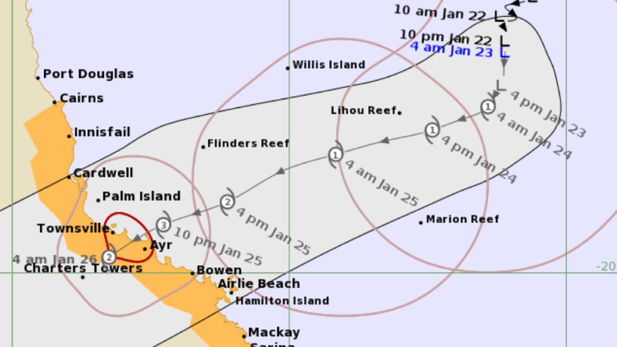 The forecast track map as of 5.10am AEST January 23. Picture by Bureau of Meteorology