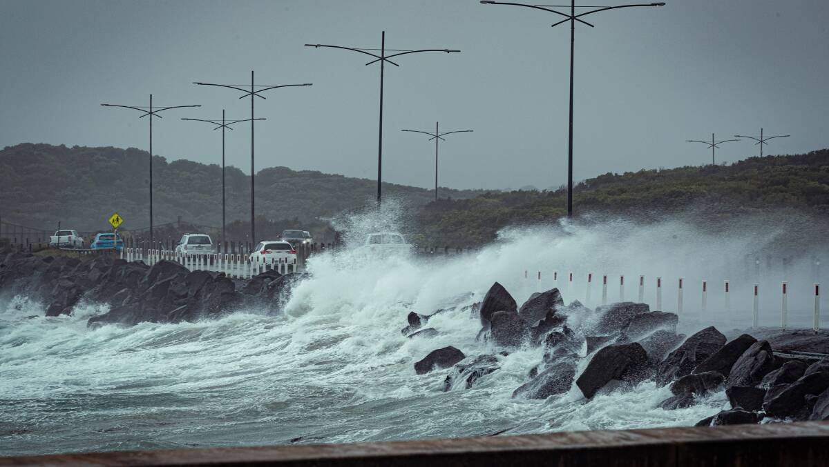 Strong winds and huge swell in Warrnambool, in Victoria's south-west. Picture by Sean McKenna