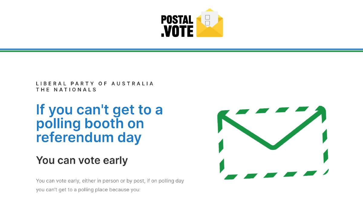 The link sends users to a website authorised by the Liberal Party, rather than the Australian Electoral Commission's official postal vote application form. Picture supplied.