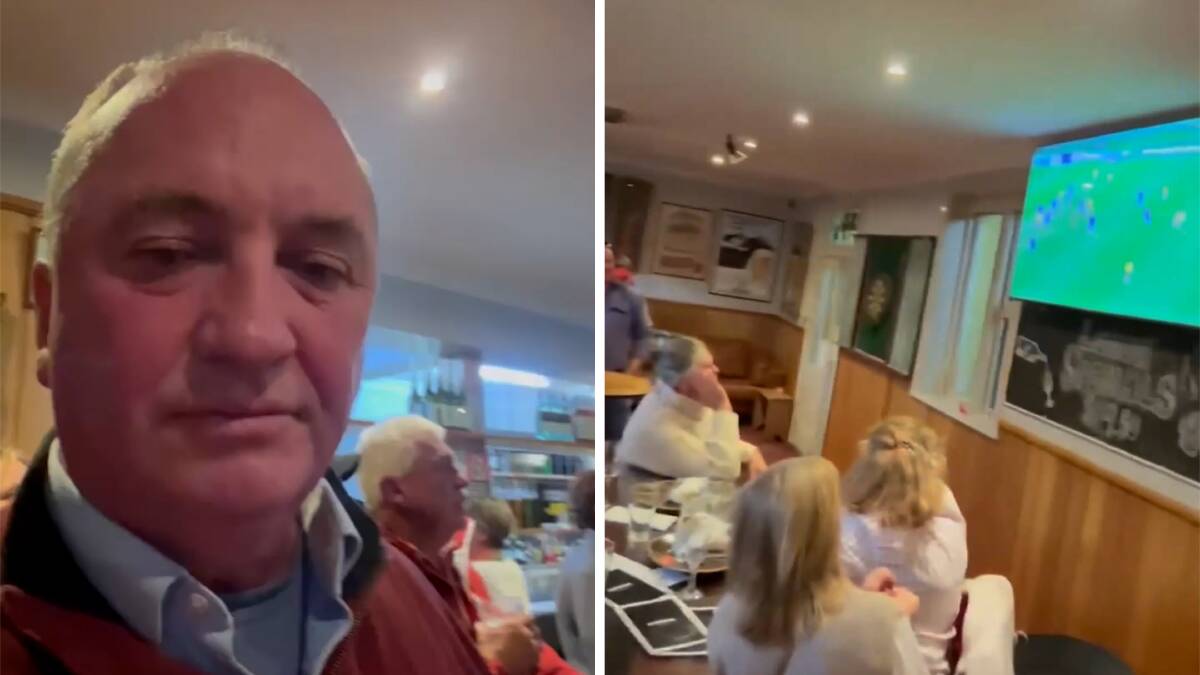 Screenshots from a video Barnaby Joyce posted of him watching the wrong Matildas-France game.