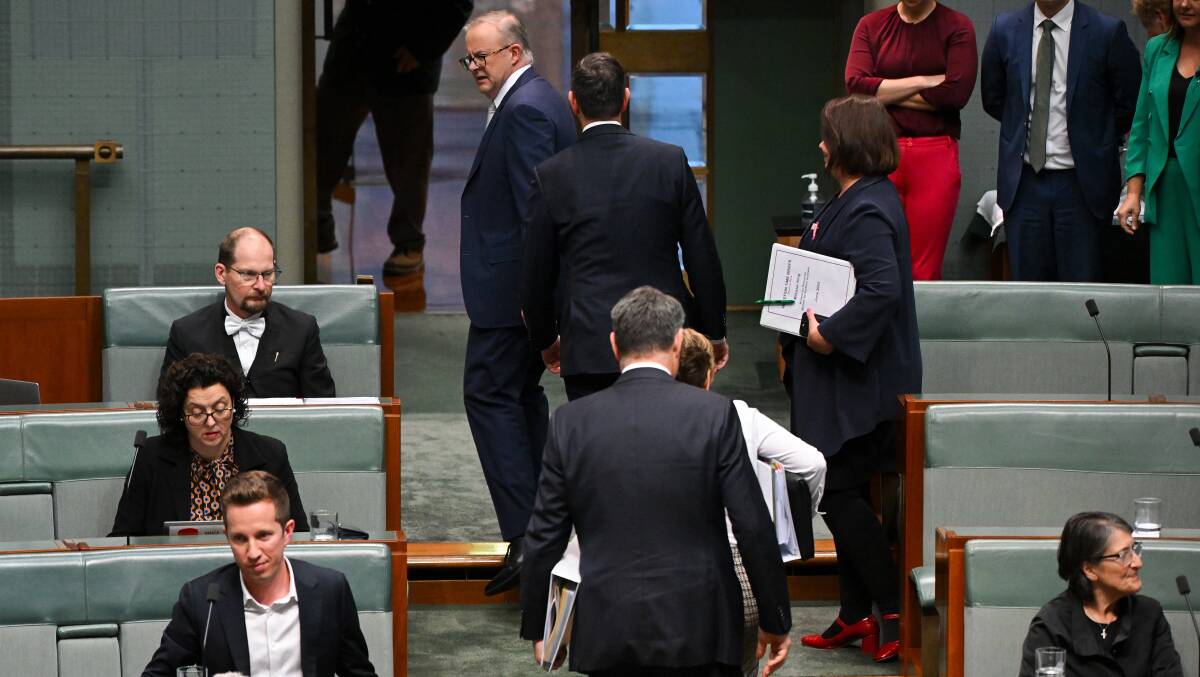 Albanese reacts to Chandler-Mather after walking past the Greens MP. Picture AAP 
