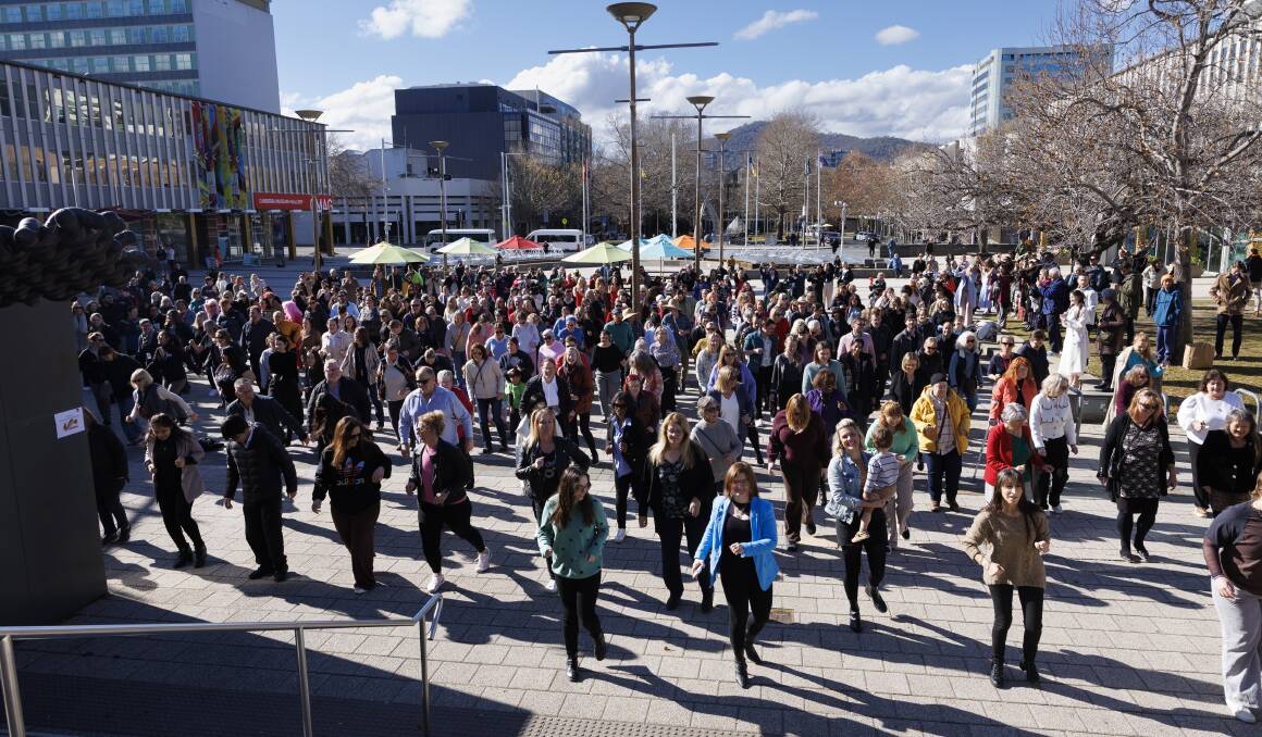 A flash mob to contend with, dancing the Nutbush in Civic Square. Picture by Keegan Carroll