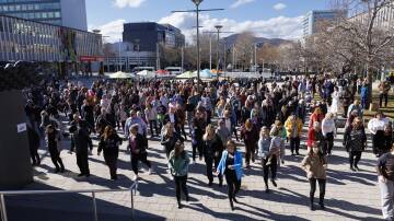 A flash mob to contend with, dancing the Nutbush in Civic Square. Picture by Keegan Carroll