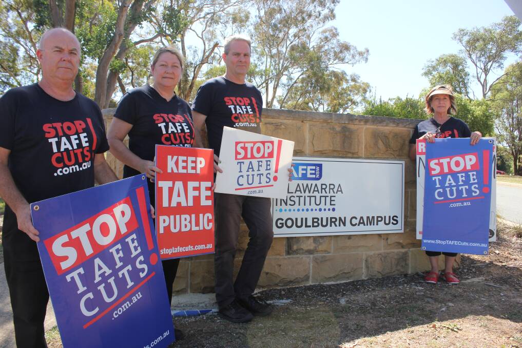 Phill Chadwick, Annette Bennett, Rob Long and Anna Crawford-Worth outside the TAFE Goulburn campus on Thursday. 