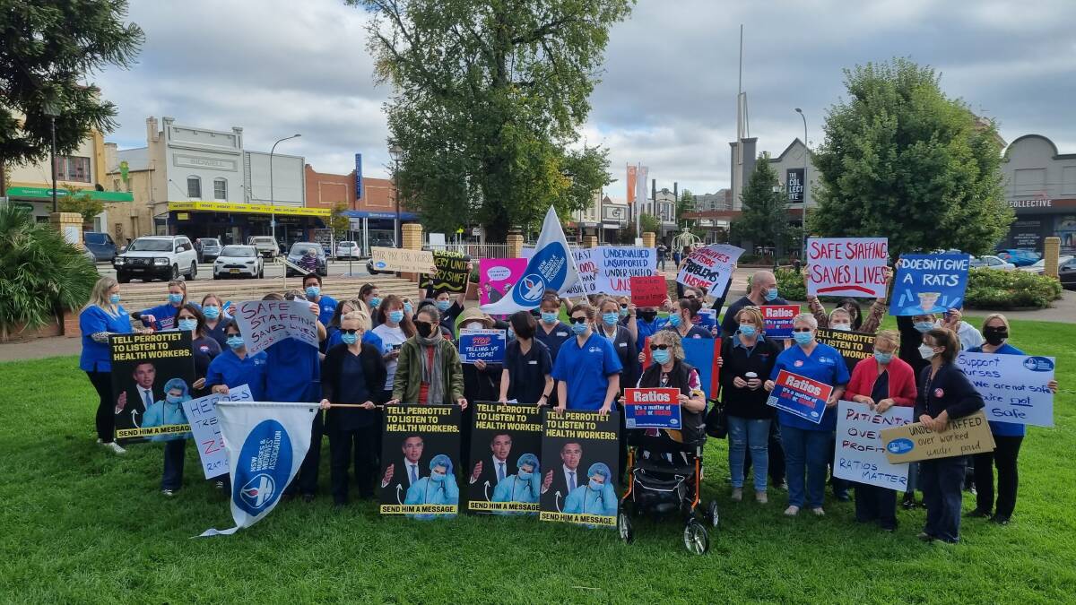 Nurses and midwives previously gathered in Belmore Park, Goulburn. Picture: Dominic Unwin.