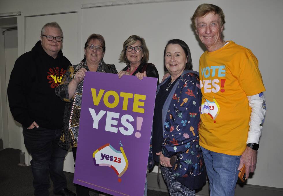 Jason Shepherd, Jennie Gordon, Anna Wurth-Crawford, Linda Burridge and Warren Murray are supporting the 'Yes' campaign at the Voice to Parliament referendum. Picture by Louise Thrower.
