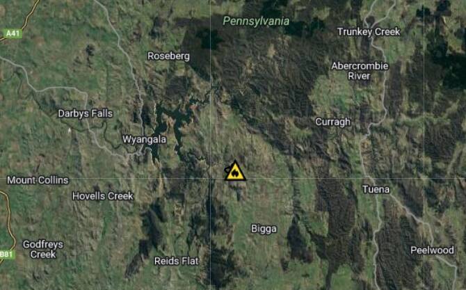 The fire north of Bigga has burnt through 202 hectares and is backing onto Wyangala Dam. Image: RFS.