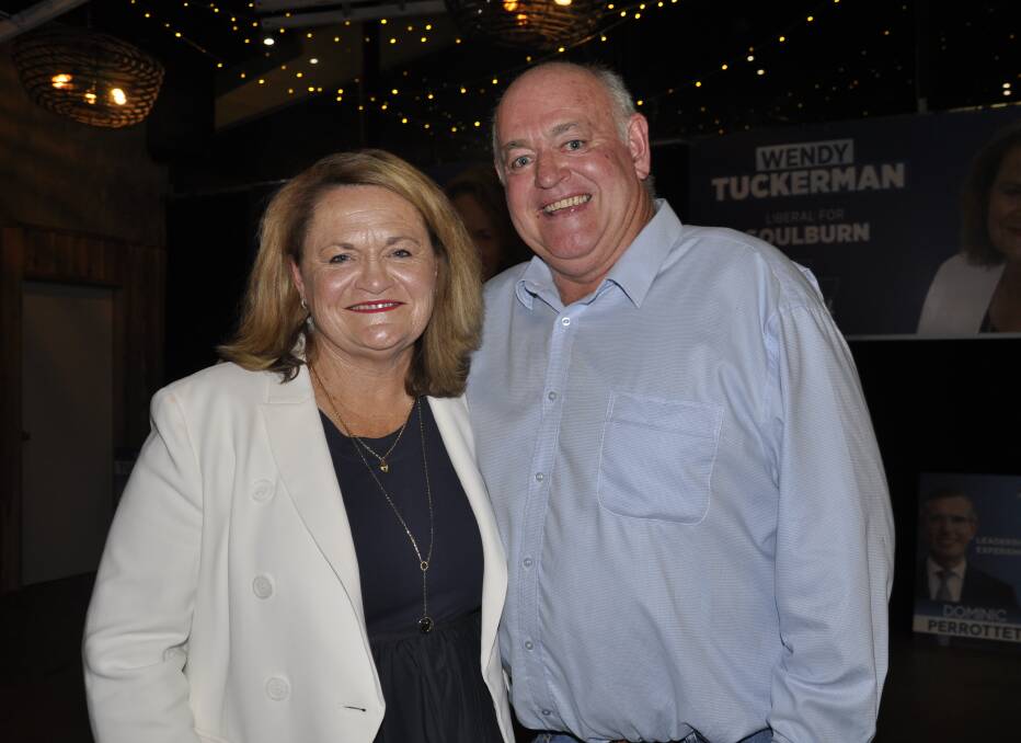 Re-elected Goulburn MP Wendy Tuckerman has thanked supporters, including husband Michael, for their help on her campaign. They are pictured here on election night. Picture by Louise Thrower.