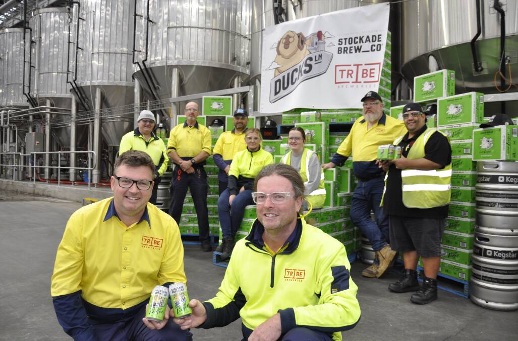 Tribe Breweries CEO, Heath Baker and master brewer, Sunny Browning, toast the re-launch of Ducks Lane lager, a beer dedicated to Goulburn. Picture by Louise Thrower.