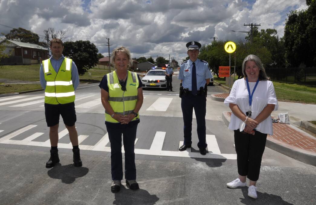SAFETY FIRST: Officer in charge at Goulburn, Inspector Matt Hinton joined the council's community enforcement officer, Dylan Louden, road and traffic safety officer, Tracey Norberg and Goulburn South Public School assistant principal, Lisa Harrison to urge people to slow down around schools.