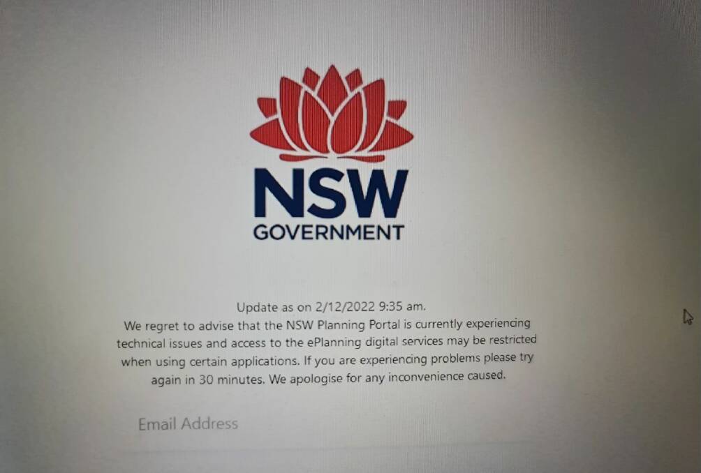The NSW Planning department's portal could not be used to lodge submissions for much of this week. Picture supplied.