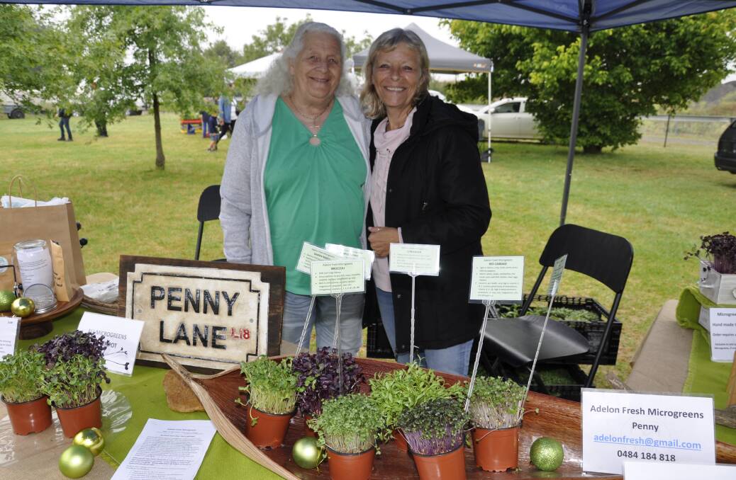 Julie Beard helped out daughter, Penny Smith, with her Adelon Fresh Microgreens stall at the Goulburn Farmers Market on Saturday. Picture by Louise Thrower.