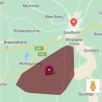 A total 173 customers were left without power southesat of Goulburn on Wednesday morning. Image: Essential Energy.