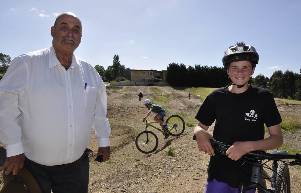 Mayor Peter Walker and teenager Angus McGregor are thrilled the BMX track near Goulburn PCYC will soon be upgraded. Picture by Louise Thrower. 