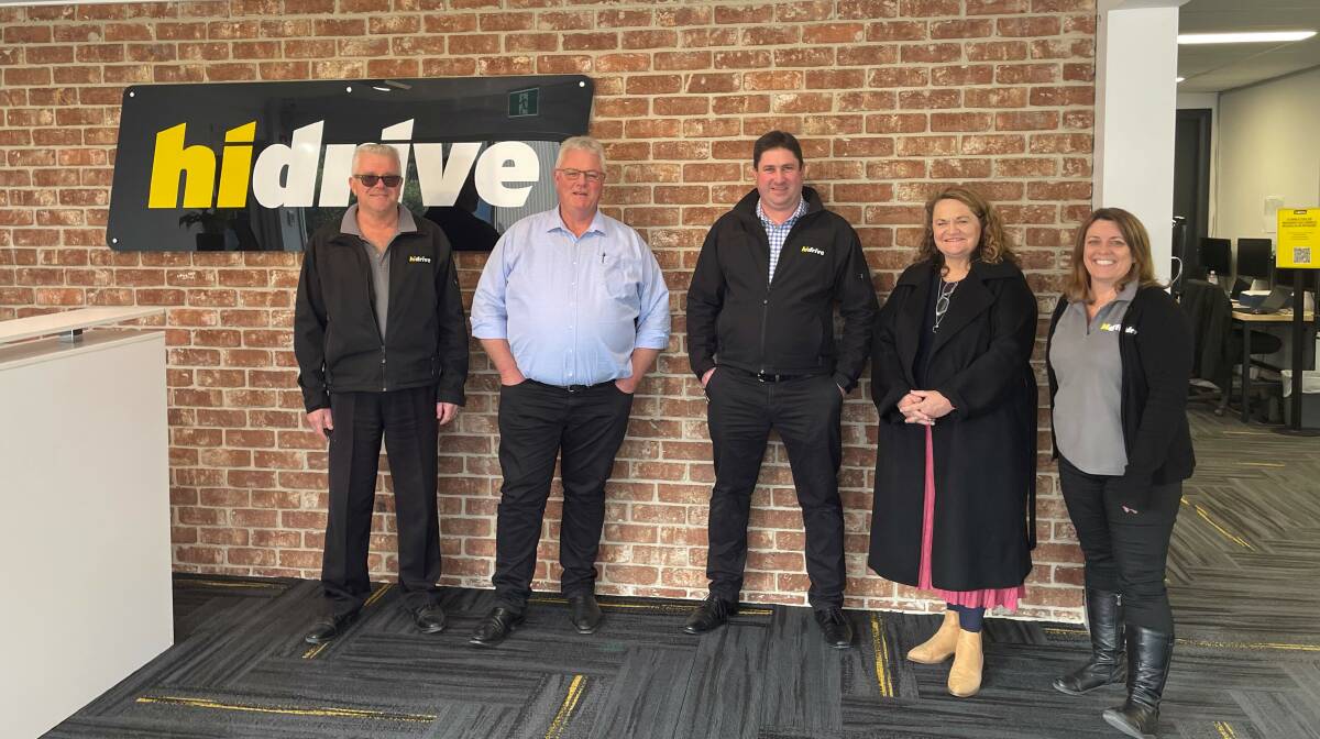 Goulburn's Hidrive manufacturing business previously received $820,000 under the Job Creation Fund. Goulburn MP Wendy Tuckerman (second right) is pictured with Mark McCarthy, Stan Eagle, Danny Davies and Lisa Kofod. Picture supplied.