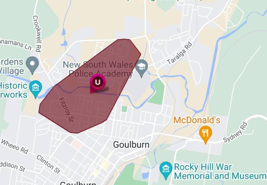 Power was cut to a large area of Goulburn from 11.30am Wednesday.