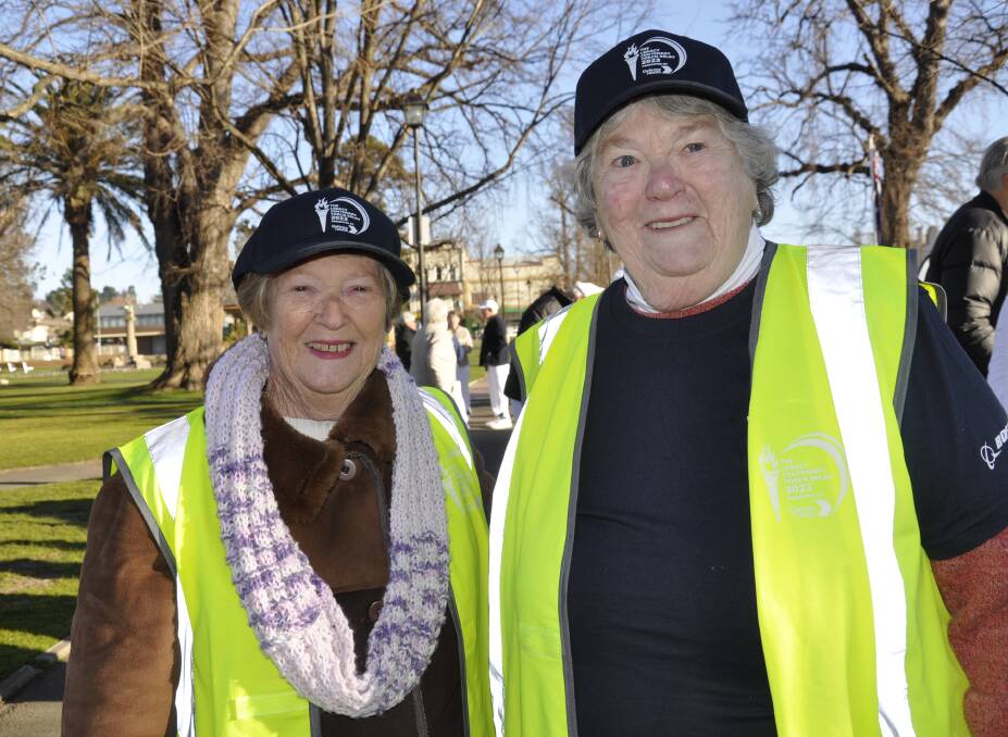 Sisters Jacquie Finlay and Margaret Williams gathered at Belmore Park to support the relay. Legacy played a major role in theirs and their mother's life. Picture by Louise Thrower.