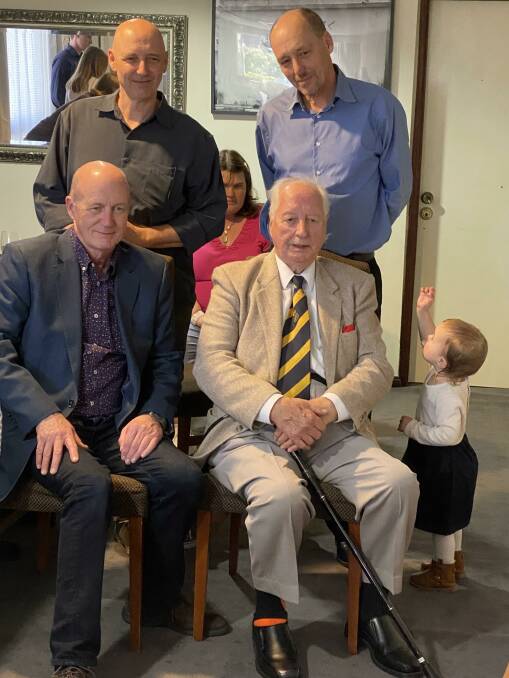 Paul Paviour with sons Julian, Philip and Adrian and great-granddaughter, Zoe, at his 90th birthday celebrations. in 2021. Picture supplied.